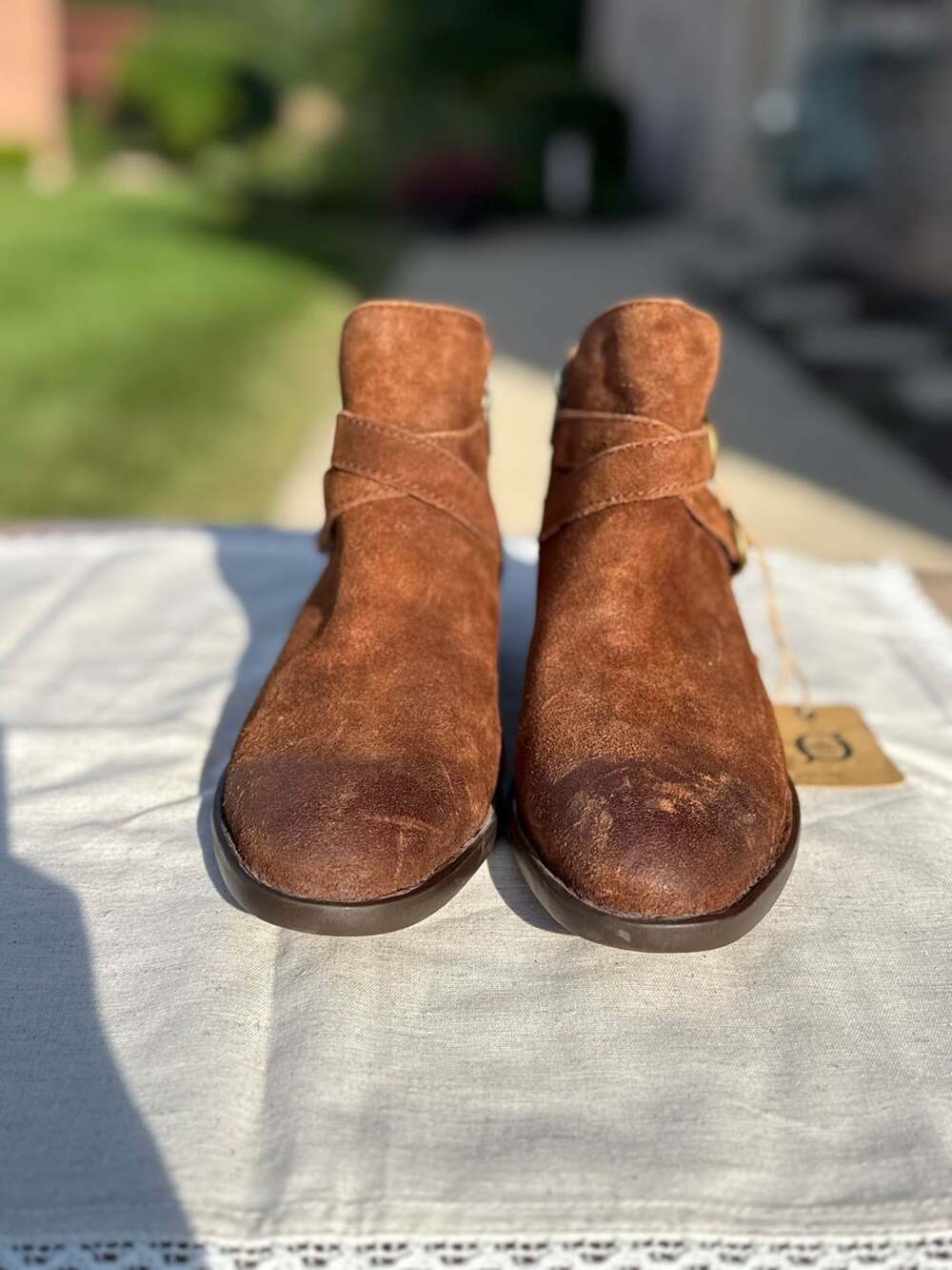 Børn Brown Suede Leather Double Buckle Ankle Booties sz 9